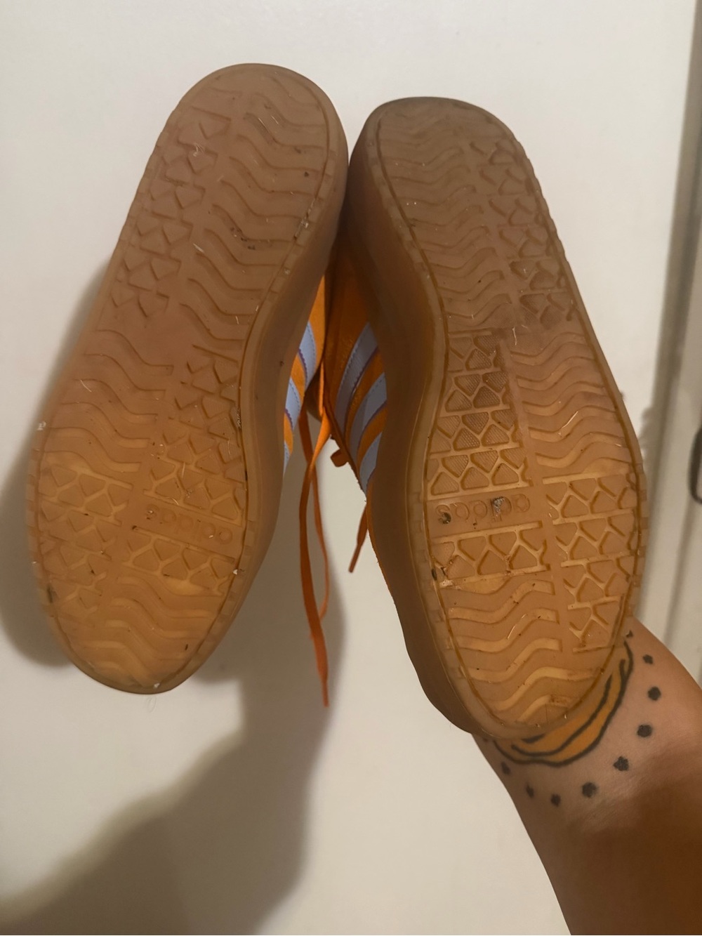 adidas women’s Orange Suede Sneakers with Purple Stripes - Picture 5 of 9